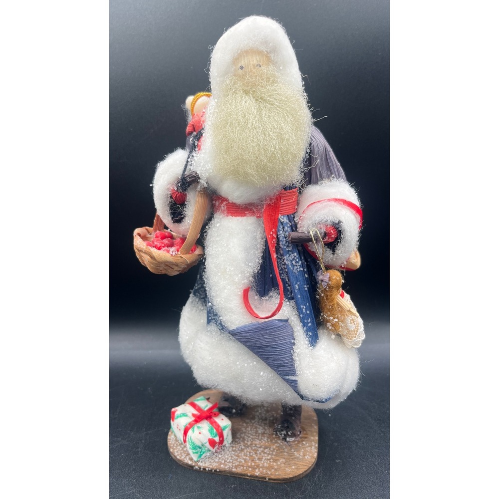 Corn Husk Santa Claus Folk Art Figurine Blue Robe Christmas Decor 9" Nan's Vtg